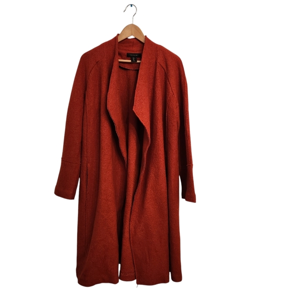 Tahari Draped Front Wool Blend Long Coat with pockets - Picture 1 of 7